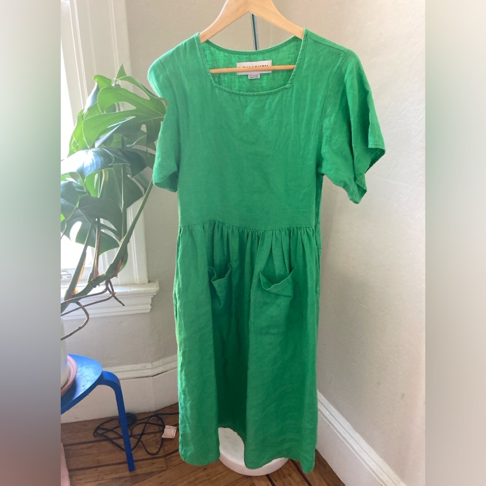 LF Markey Mitch Grass Green 100% Linen Dress Pockets Size 0